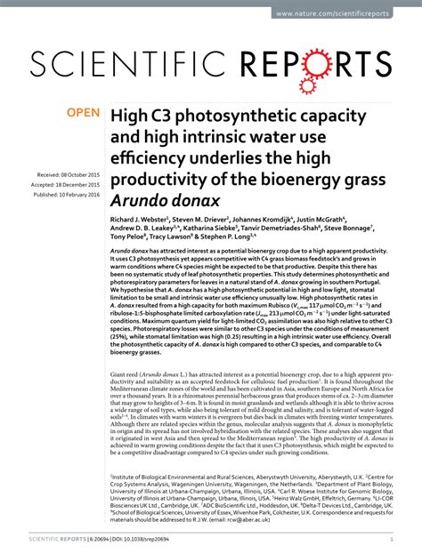 High C3 photosynthetic capacity and high intrinsic water use …