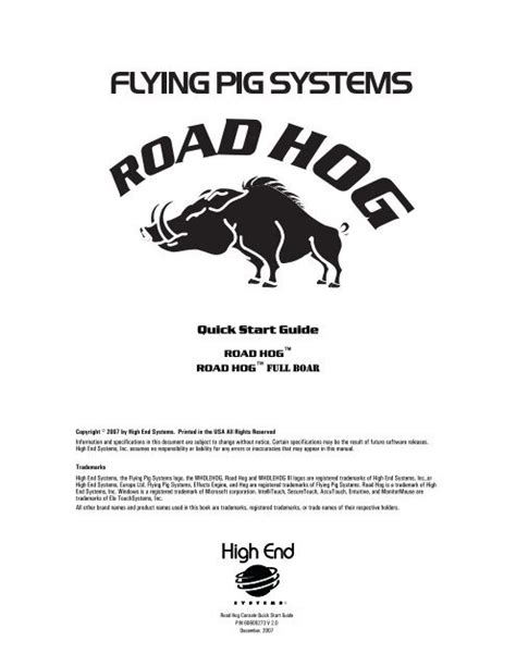 High End Systems ROAD HOG Quick Start Manuals