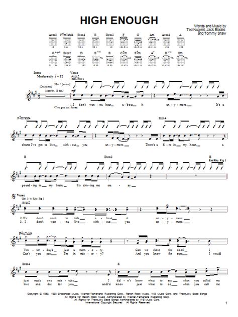 High Enough tab with lyrics by Damn Yankees for guitar