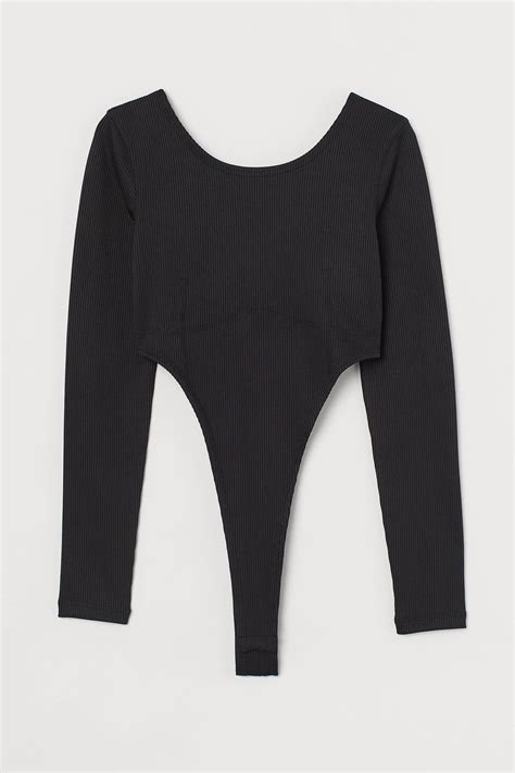 High Leg Bodysuit - Black - Ladies H&M US