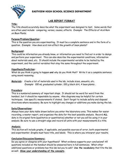 High School Science Lab Report Format - Miami Beach Senior …