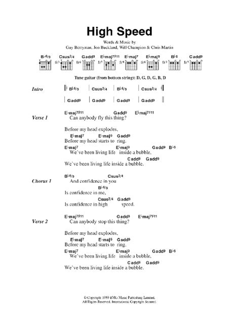 High Speed chords & tabs by Coldplay @ 911Tabs