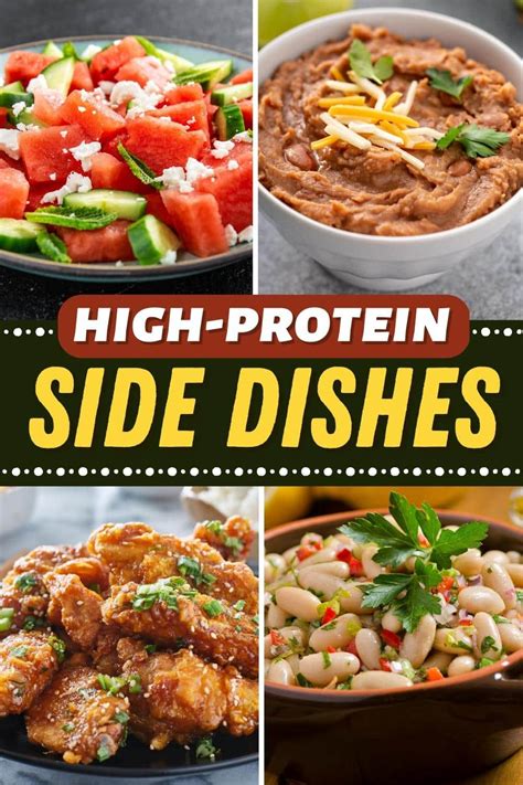 High protein side dishes. Protein: 16 grams per serving. This dinner soup is a vegetarian high-protein recipe with fiber for extra staying power. It also leans on convenience ingredients (think baby carrots, prewashed spinach, canned beans) to make this dish easy, fast, and simple. Meal-Prep Vegetarian Beans and Grains. 10 of 16. 