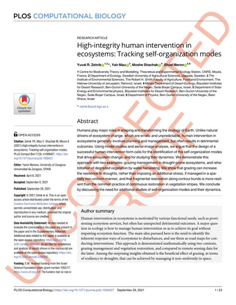 High-integrity human intervention in ecosystems: Tracking self ... - PLOS