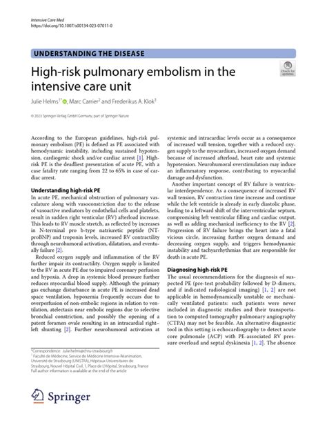 High-risk pulmonary embolism in the intensive care unit