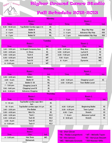 Higher Ground Dance Studio Class Schedule