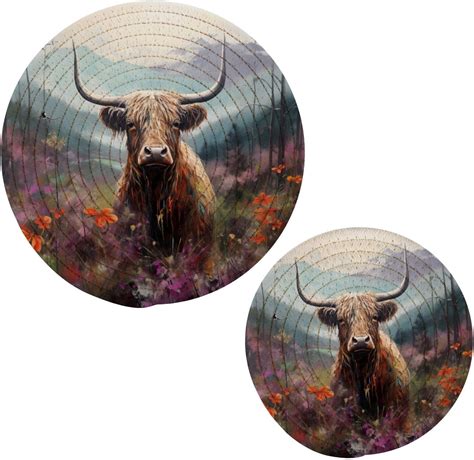 Highland Cow 2 Pcs Pot Holders Trivets Mats Round Woven ... - Amazon