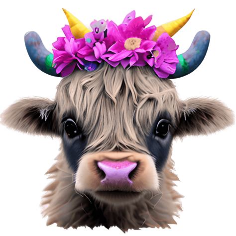 Highland Cow with Flower Crown - Creative Fabrica