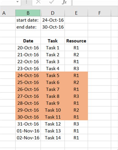 Highlight a set of rows in Excel based on date range