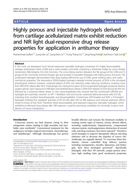 Highly porous and injectable hydrogels derived from cartilage