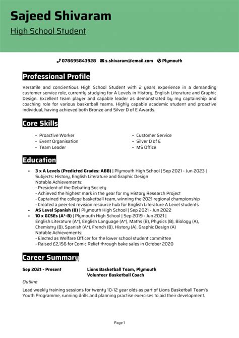 Highschool Cv Template