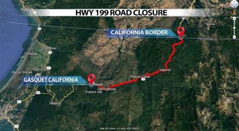 County Road 315 Holiday Mine. County Road 311 Old Gasquet Toll Road. County Road 305 Weimer Road. Forest Service Roads 16N19 and 17N07. U.S. Highway 199 is fully closed in Del Norte County from Pioneer Road to Oregon Mountain Road (PM 16 to 31) due to the fires. The road is expected to be closed through the night, and there is no estimated time .... 