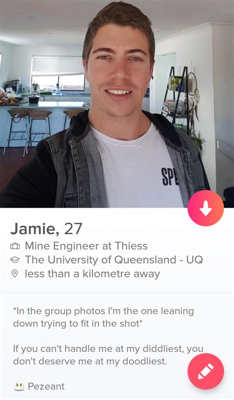 Hilarious bios for tinder. Funny Tinder bios can definitely make a lasting impression and lead to successful matches and memorable conversations. While it’s important to tailor your bio to showcase your own unique personality, here are a few examples of funny bios that have caught the attention of potential matches: 1. Looking for … 