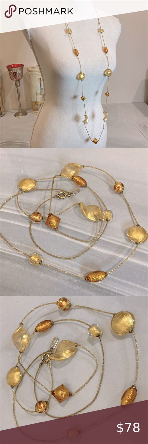 Hilary London Vintage 46” Gold Murano Glass Necklace