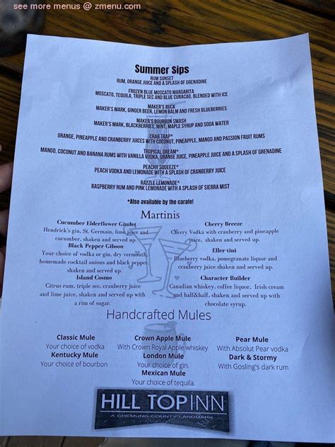 Hill Top Inn menu - Elmira NY 14901 - (877) 585-1085 - Allmenus