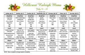 Hillcrest Raleigh Menu