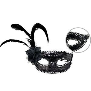 Himarry himarry Siyah Renk Yandan Tüylü Güllü Gümüş Taşlı Pullu Maske . 