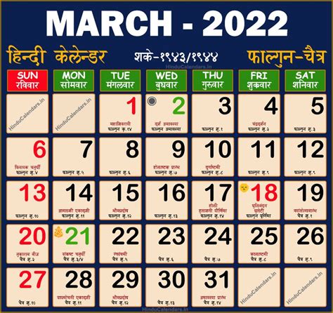 Hindu Calendar 2022 March