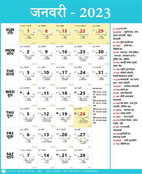 Hindu Calendar 2023 January