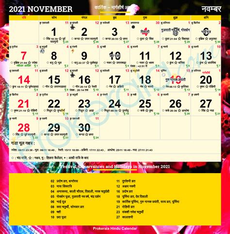 Hindu Calendar November 2021