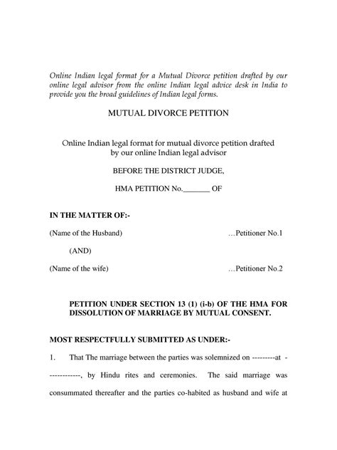 Hindu divorce application form pdf in hindi.  Petition for Divorce - Free d...