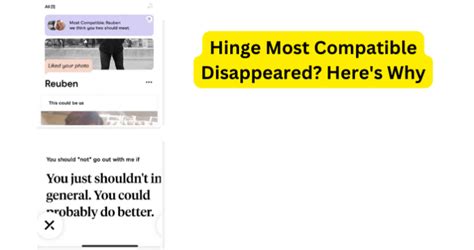 Hinge most compatible disappeared. Hinge Match Disappeared: The 3 Reasons. 1. They deleted their account. First off, it’s important to understand people’s intentions and circumstances can change rapidly. Maybe they started seeing someone they really like, maybe they decided to take a break from dating, or perhaps they simply got overwhelmed with the app. 