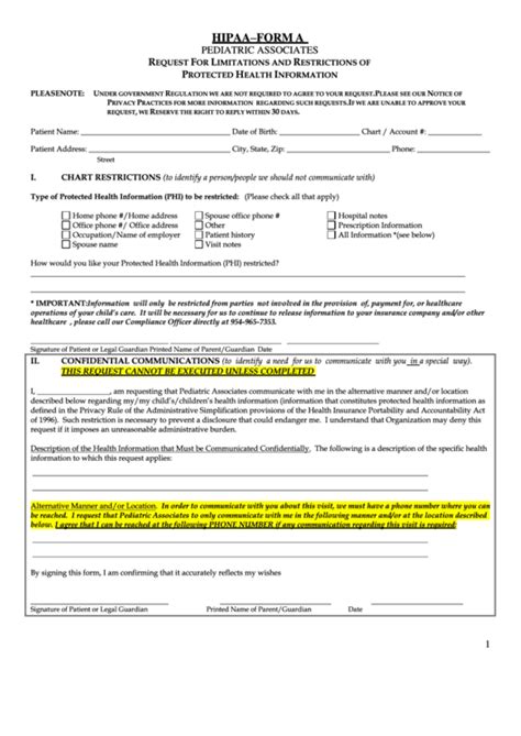 Hipaa Form A Request For Limitations And Restrictions Of Protected
