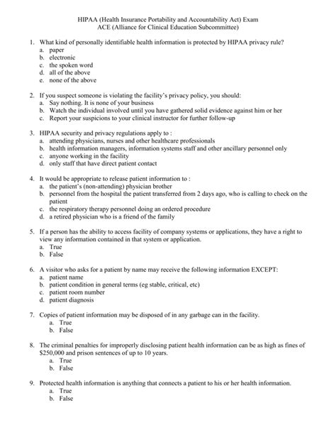 Hipaa Post Test Answers