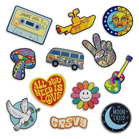 Iron on Hippie Patches Retro - The Carefree Bee | The Beatles Set of 12  Iron On Vintage Patches for Backpacks, Cute Jean Peace Sign Patches for