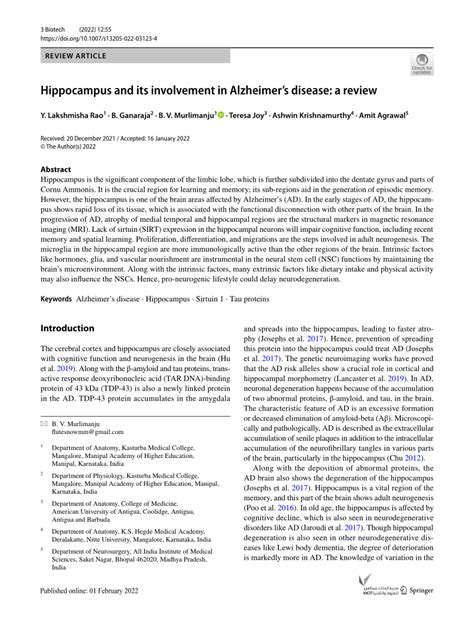 Hippocampus and its involvement in Alzheimer’s disease: a review