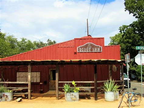Historic scoot inn. 1308 E 4th St. Austin. 78702. Opening hours: Mon-Fri 4pm-2am; Sat & Sun 2pm-2am. Scoot Inn has a history as rich as Austin itself. In 1871, the introduction of the city's railway prompted Sam... 