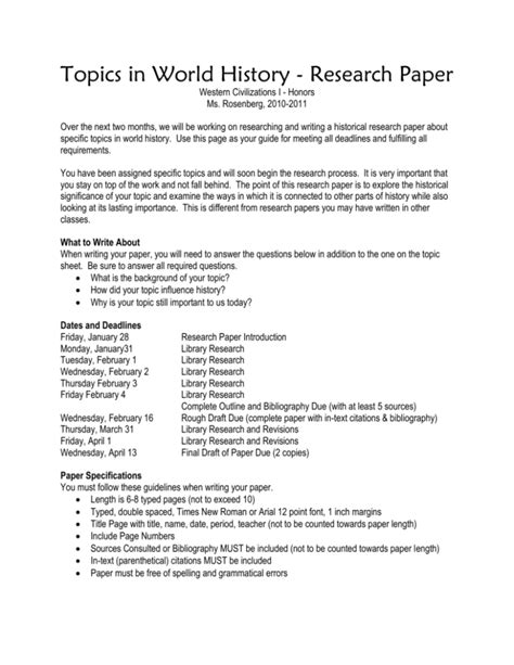 History Paper For Research Topics