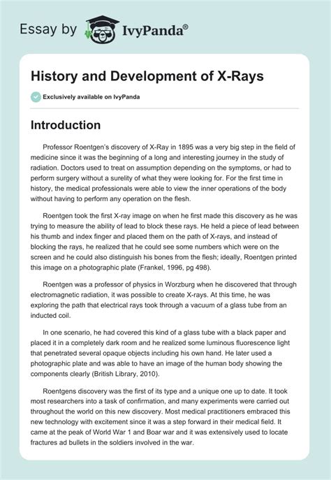 History and Development of X-Rays - 1644 Words Essay Example