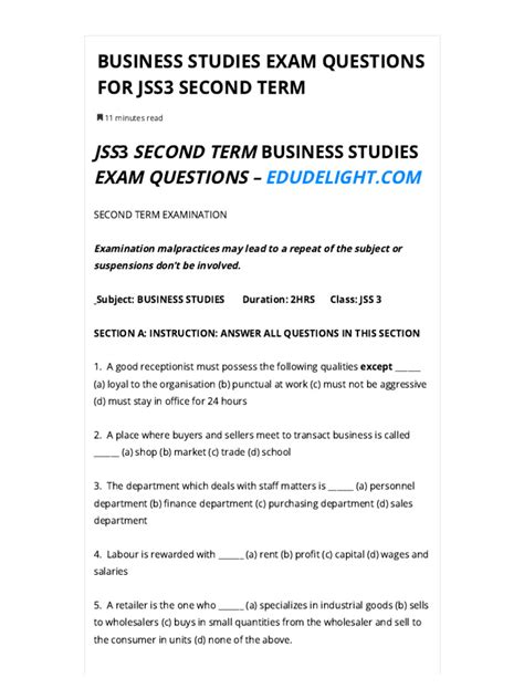 History exam questions for jss3 second term.  Carefully sourced from Sure Success Int...
