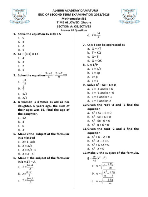History exam questions for ss1 second term.  1 day ago · Popular Comments JSS1- JSS3 MATHEMATICS...