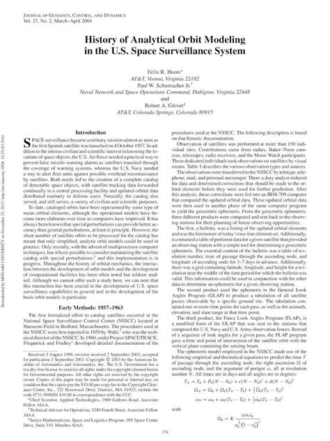 History of Analytical Orbit Modeling in the U. S. Space Surveillance ...