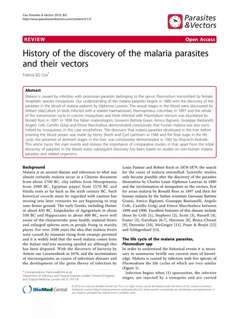 History of Discoveries of Malaria Parasites and of …