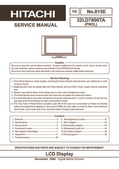 Hitachi 32ld7800ta lcd tv service manual. - Radio shack universal remote control manual.