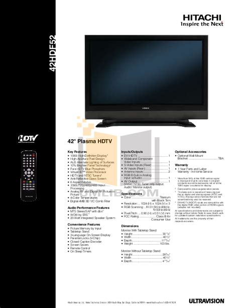 Hitachi 42 inch lcd tv manual. - Le guide de lapr s bac by marine mignot.