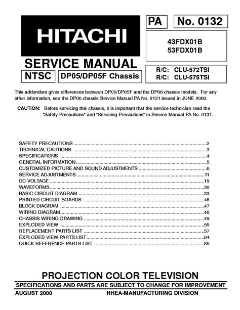 Hitachi 43fdx01b 53fdx01b projection tv service manual. - Stihl sg 20 manuel des pièces.