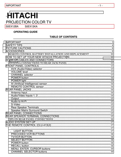 Hitachi 50ex12b projection color tv repair manual. - The very best of cat stevens.