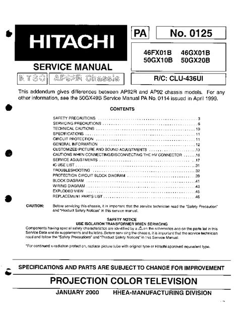 Hitachi 50gx20b projection color television repair manual. - Kampf um die freiheit der meere, trafalgar, skagerrak.