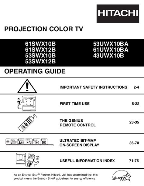 Hitachi 61swx12b 61uwx10b projection tv service manual. - Technical writers handbook writing with style and clarity.