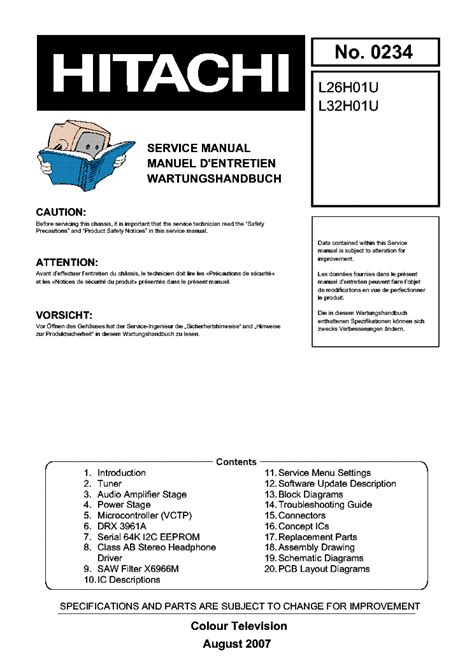 Hitachi l26h01u l32h01u service manual repair guide. - Powder technology and pharmaceutical processes handbook of powder technology.