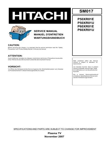 Hitachi p50xr01e p60xr01u tv service manual. - Reflexiones sobre la historia del ecuador..