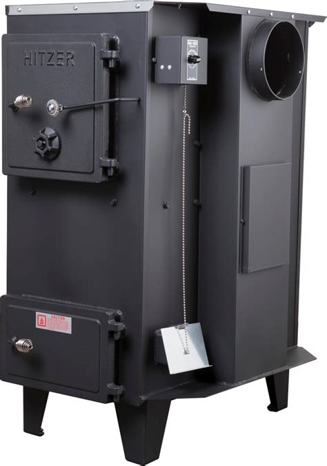 Hitzer wood furnace. Details. Hitzer E-Z Flo 50-93 hopper stove combines exceptional heat, with modern design. Because of the EZ-Flo hopper design system this stove provides long hours of continuously even heating capabilities, with little to no maintenance at all. This stove can produce over 100,000 BTUs and 3,000 square foot of heating capacity. 
