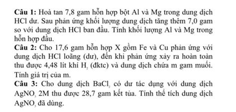 Hoà tan 7,8 gam hỗn hợp bột Al và Mg trong dung dịch HCl dư.