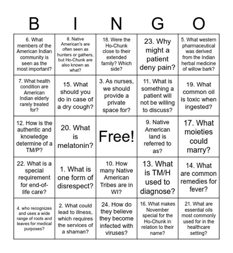 HoChunk Tribe Bingo Card