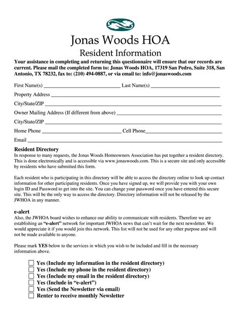 Hoa Forms And Templates