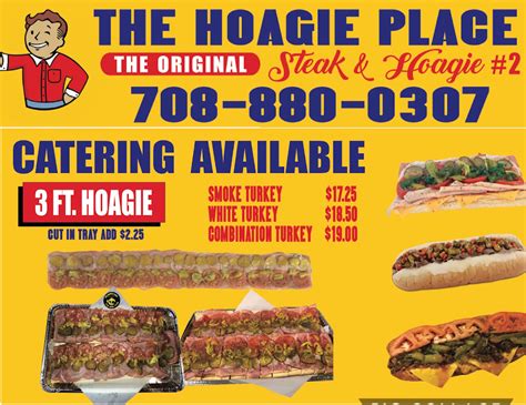 Hoagie place. The Hoagie Place is a fast-food joint that serves lunch and comfort food. It is popular for its hoagies, sides and desserts, but not for sports viewing or dine-in options. 